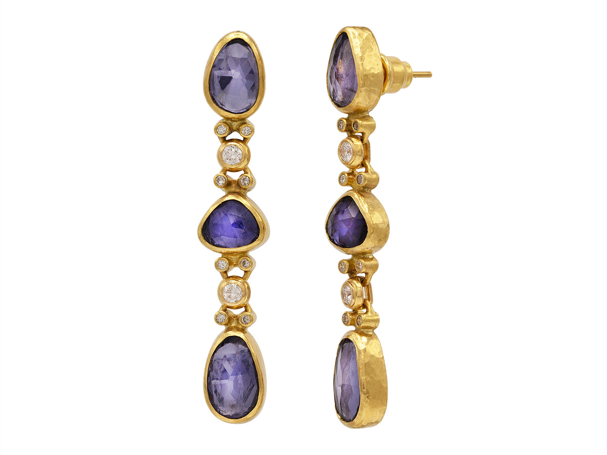 GURHAN, GURHAN Elements Gold Long Drop Earrings, Butterfly Links, with Iolite and Diamond