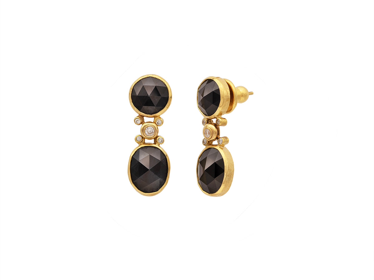 GURHAN, GURHAN Elements Gold Single Drop Earrings, 12x10mm Oval, Round Post Top, with Sapphire and Diamond