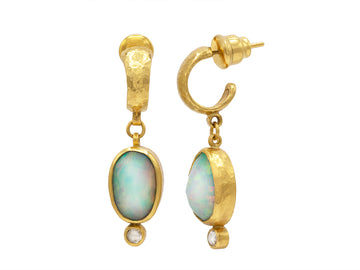 GURHAN, GURHAN Elements Gold Single Drop Earrings, Small Hoop Post Top, with Opal and Diamond