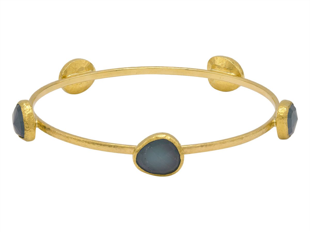 GURHAN, GURHAN Elements Gold Stacking Bangle Bracelet, Amorphous Rosecut Stations, with Aquamarine