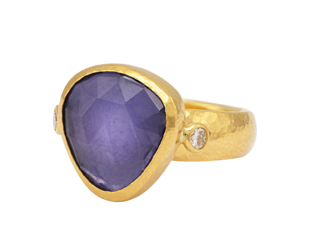 GURHAN, GURHAN Elements Gold Stone Cocktail Ring, 15x13mm Amorphous Rosecut, with Iolite and Diamond