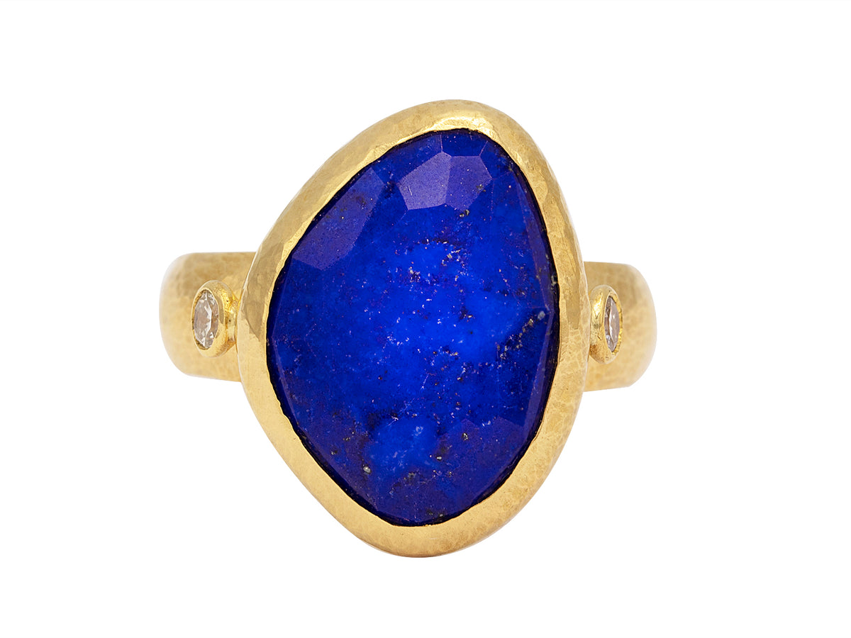 GURHAN, GURHAN Elements Gold Stone Cocktail Ring, 19x14mm Amorphous, with Lapis and Diamond
