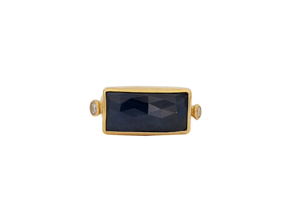GURHAN, GURHAN Elements Gold Stone Cocktail Ring, 20x10mm Rectangle, with Sapphire and Diamond