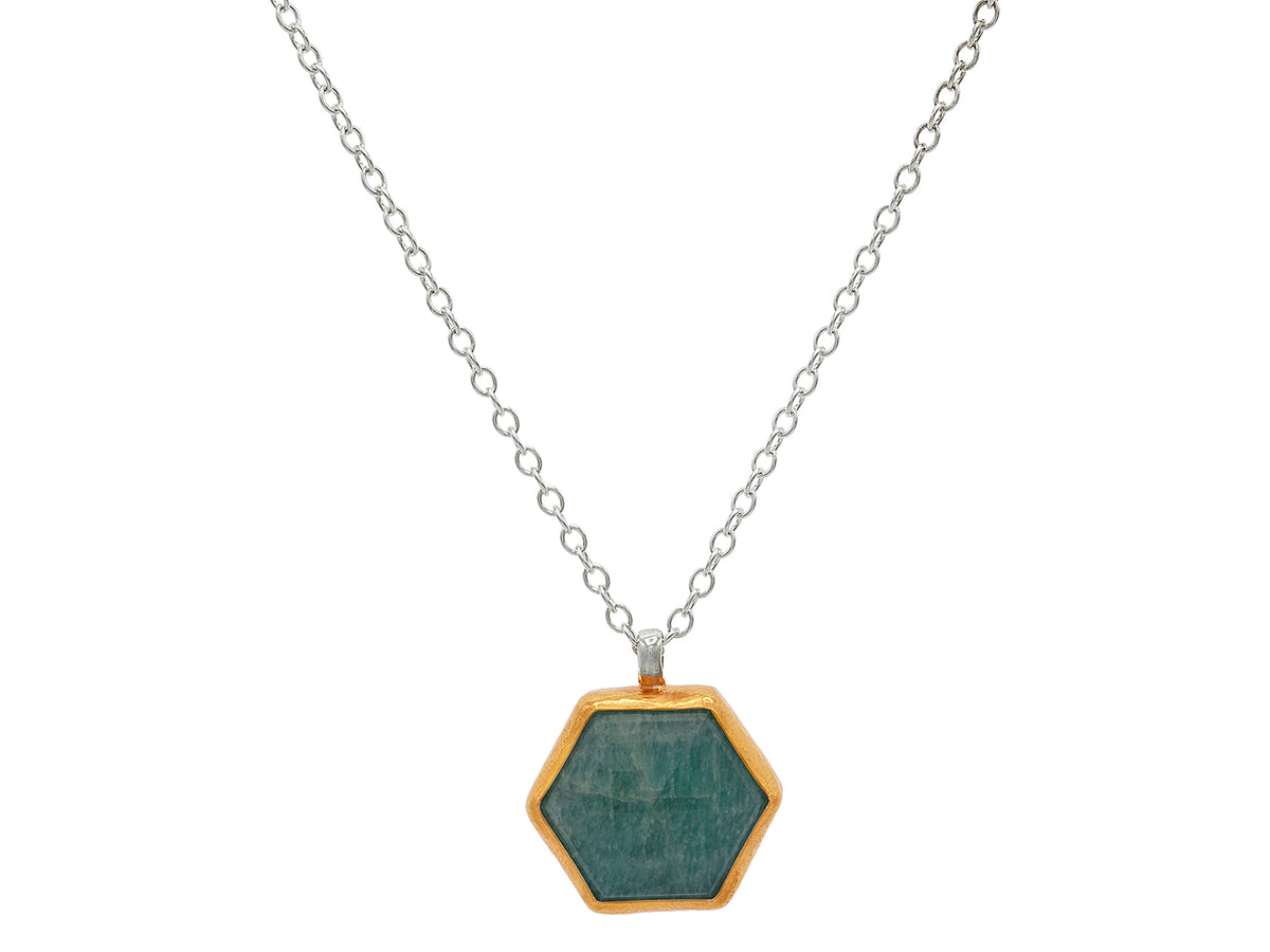 GURHAN, GURHAN Elements Sterling Silver Pendant Necklace, Hexagon, Amazonite, Gold Accents