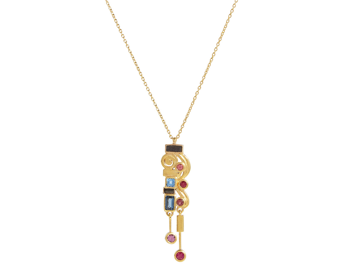 GURHAN, GURHAN Embrace Gold Pendant Necklace, Small with Drops, with Mixed Stones