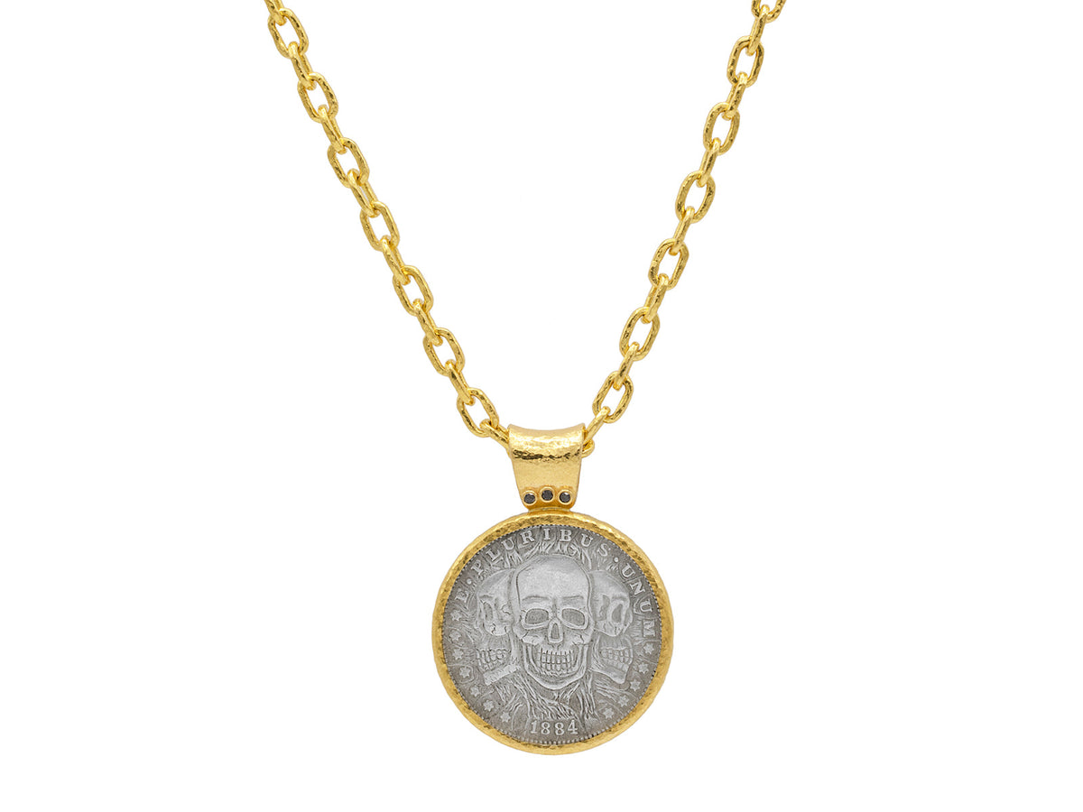 GURHAN Mens Gold Pendant Necklace, 38mm Round, with Silver Coin