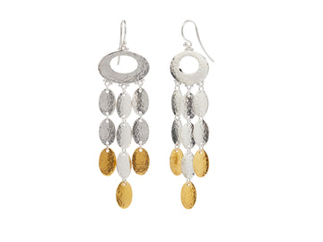 GURHAN, GURHAN Mango Sterling Silver Chandelier Drop Earrings, Triple Strand Oval Flakes, Gold Accents