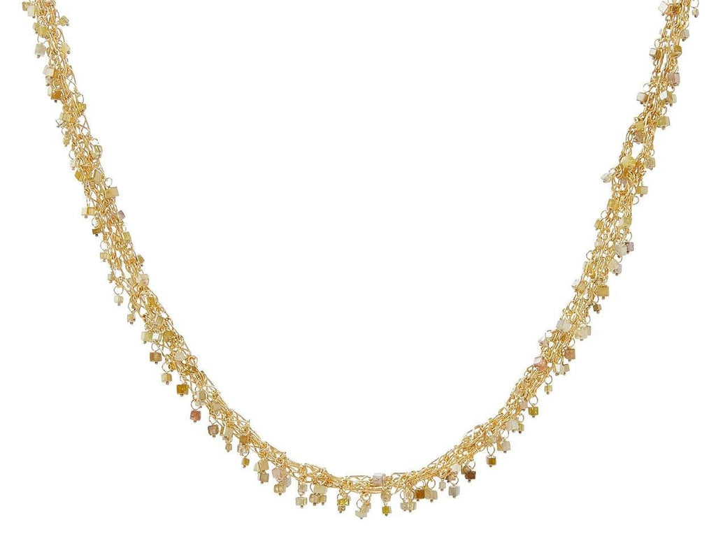 GURHAN, GURHAN Boucle Gold Diamond Link Short Necklace, Cube Stone Beads on Thin Wire