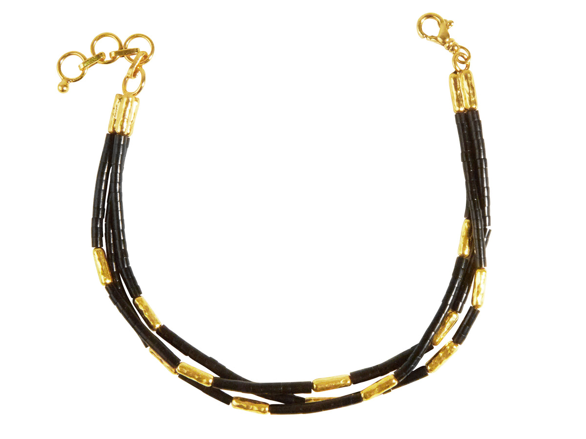 GURHAN, GURHAN Jet Set Gold Multi-Strand Bracelet, Gold Tube Beads, with Jet