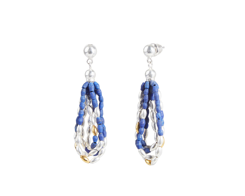 GURHAN, GURHAN Olive Sterling Silver Lapis Beaded Drop Earrings, 4-Strand on Post Top, Gold Accents