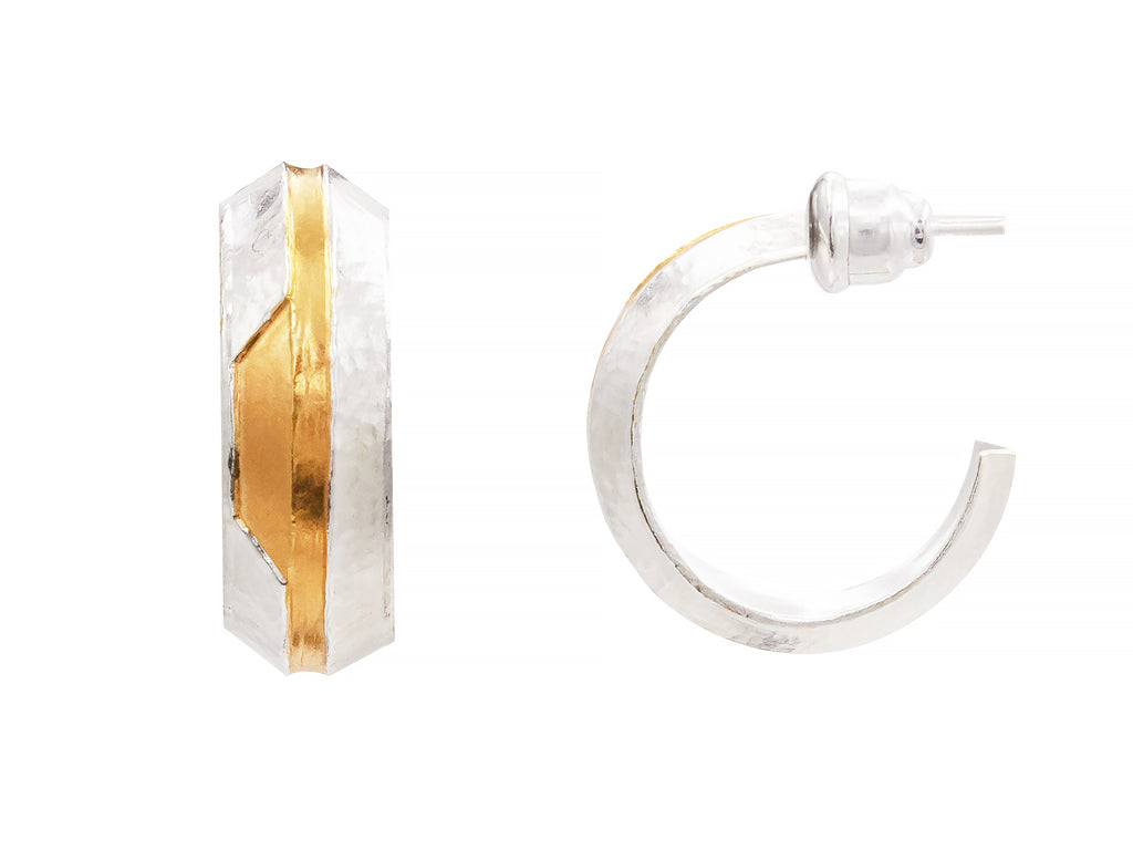 GURHAN, GURHAN Deco Sterling Silver Hoop Earrings, 20mm Round, Gold Accents