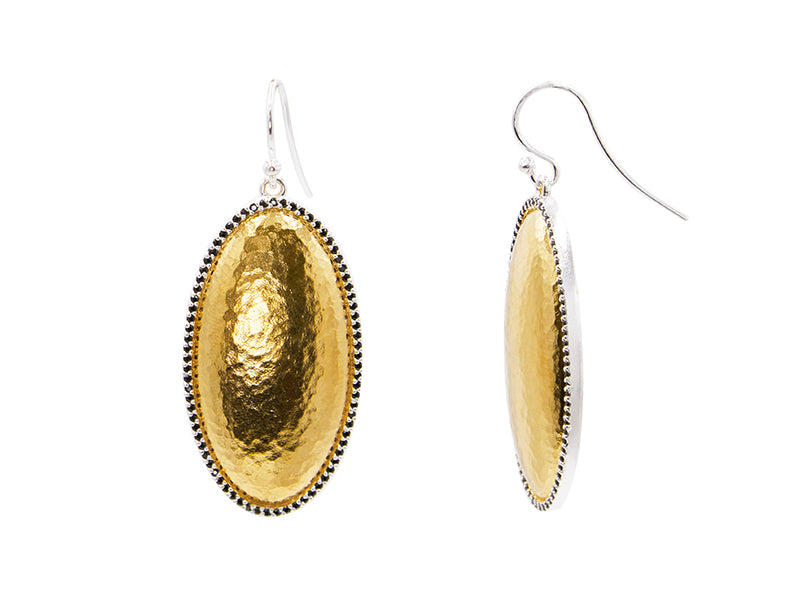 GURHAN, GURHAN Panther Sterling Silver Onyx Single Drop Earrings, 38mm Oval on Wire Hook, Gold Accents