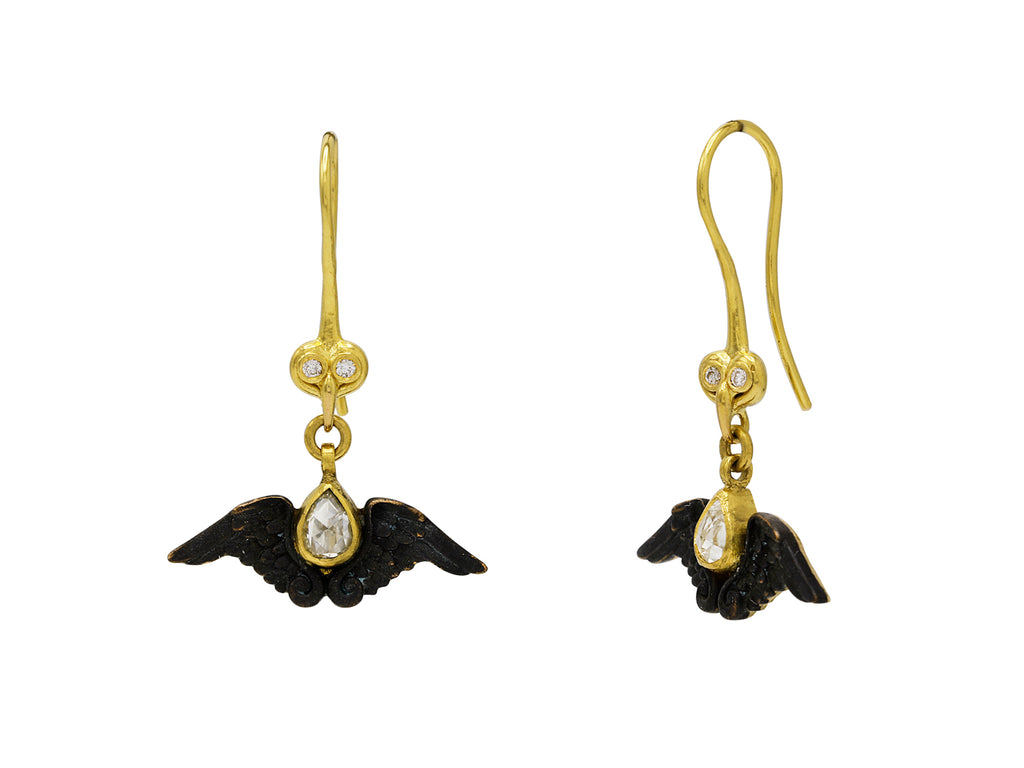 GURHAN, GURHAN Angels Gold Drop Earrings, Bronze Wings, Wire Hook, Diamond