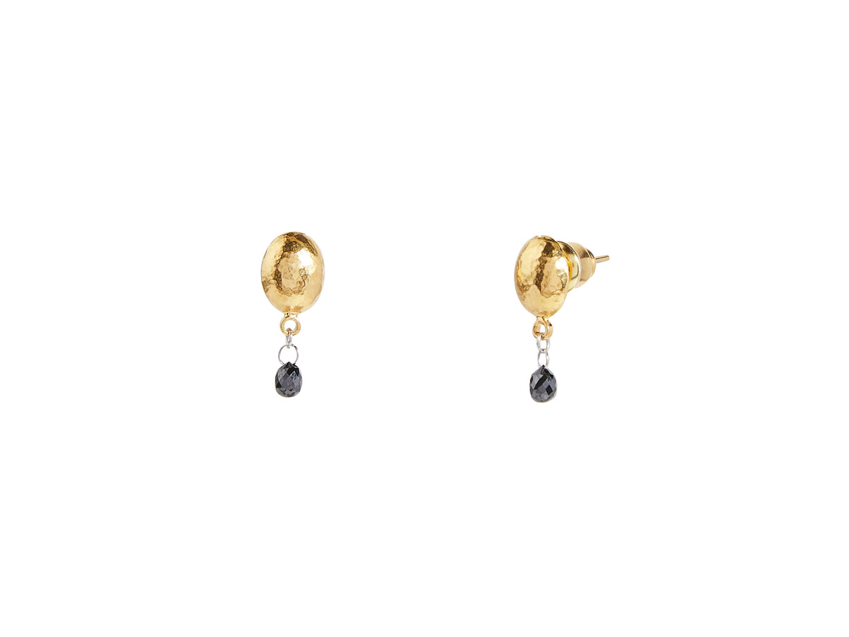 GURHAN, GURHAN Spell Gold Charm Earrings,  with Black Diamond