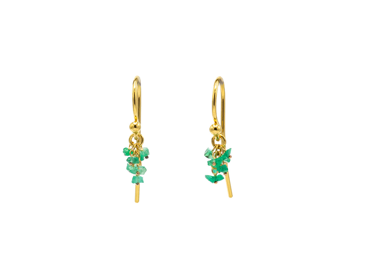 GURHAN, GURHAN Boucle Gold Drop Earrings, Small Stone Chip Cluster, with Emerald