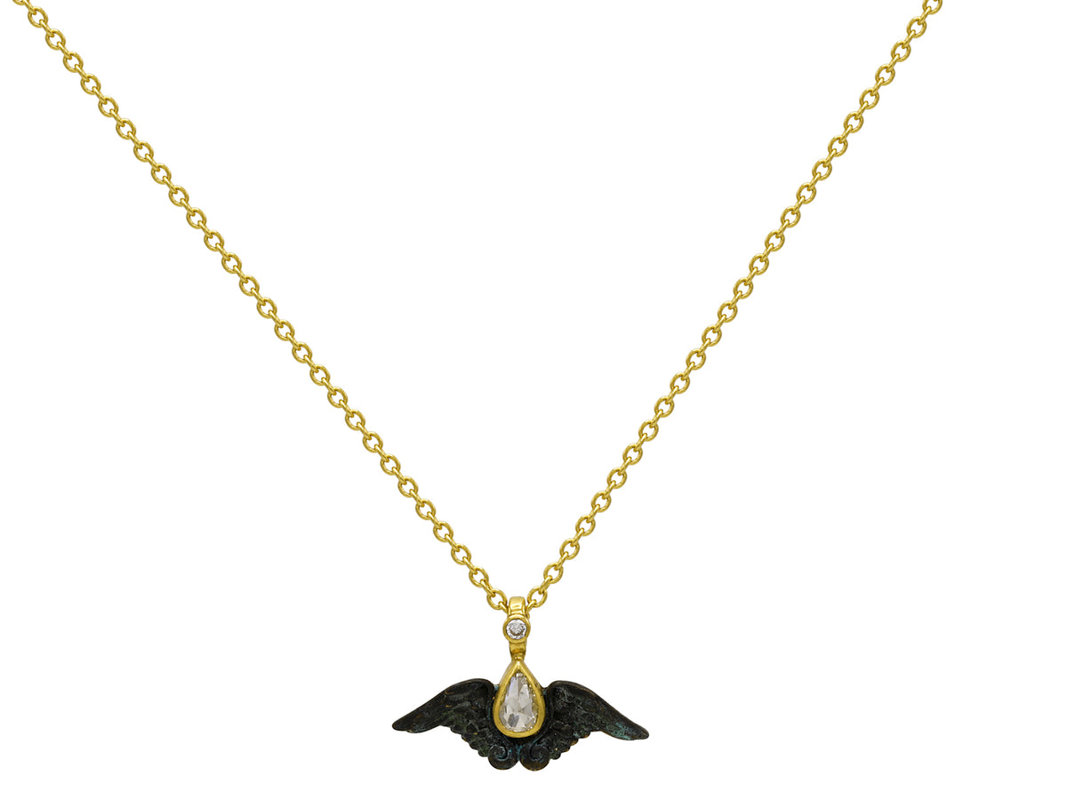GURHAN, GURHAN Angels Gold Pendant Necklace, Bronze Wings, Diamond