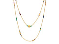 GURHAN, GURHAN Rain Gold Single Strand Long Necklace, Mixed Shape Gold Beads, Emerald, Ruby and Sapphire