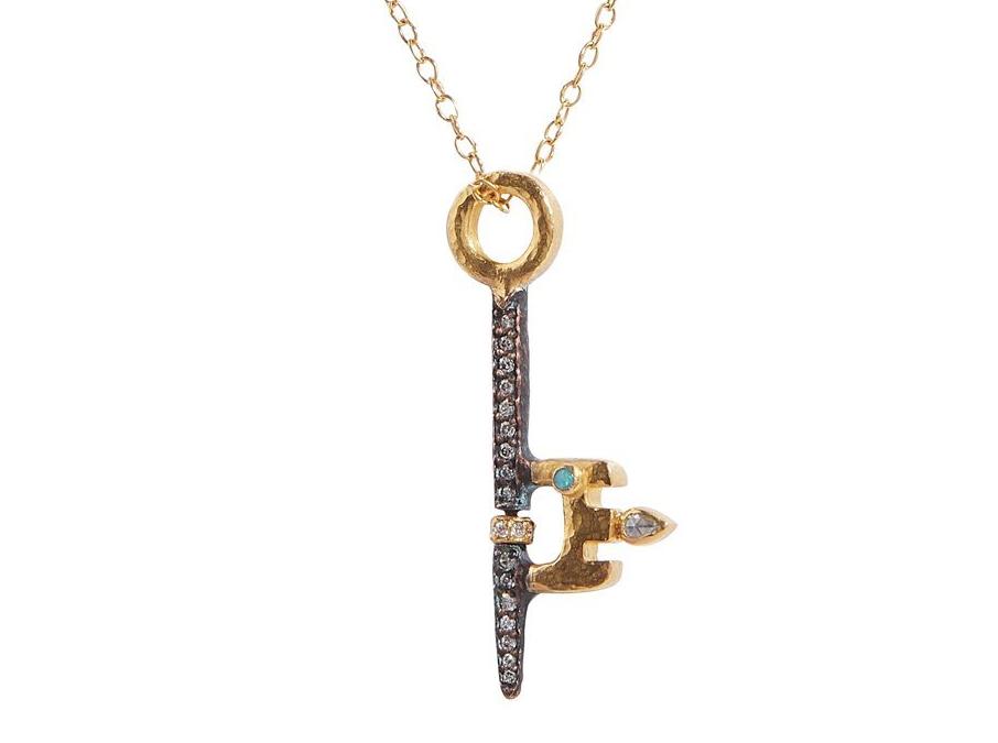 GURHAN, GURHAN Guardian Gold Pendant Necklace, Felicitas Key, with Diamond