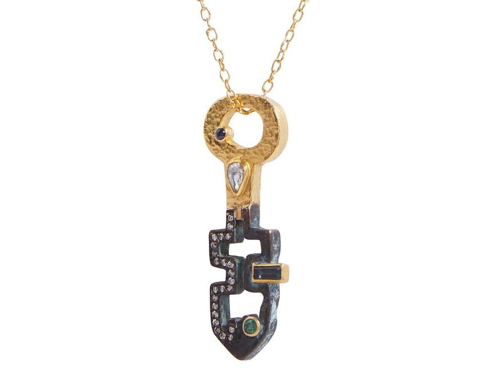 GURHAN, GURHAN Guardian Gold Pendant Necklace, Seraphina Key, with Diamond