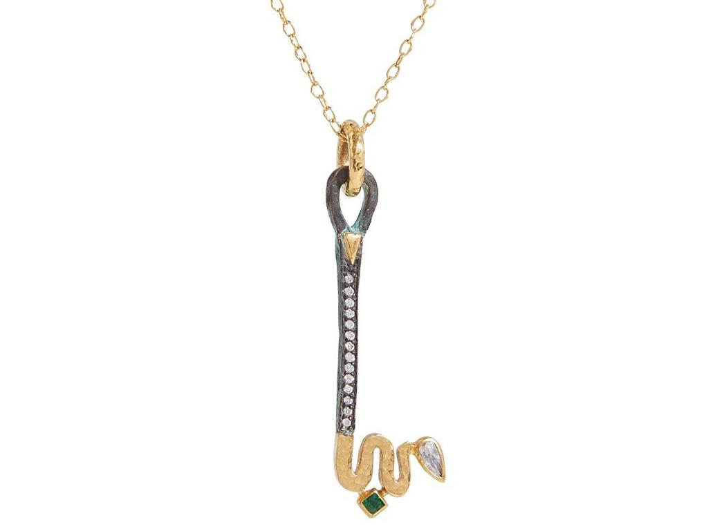 GURHAN, GURHAN Guardian Gold Pendant Necklace, Solveig Key, with Diamond