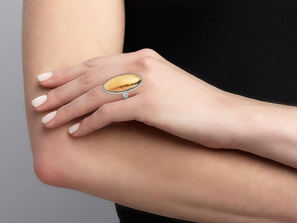 GURHAN, GURHAN Panther Sterling Silver Onyx Cocktail Ring, 38mm Oval, Gold Accents