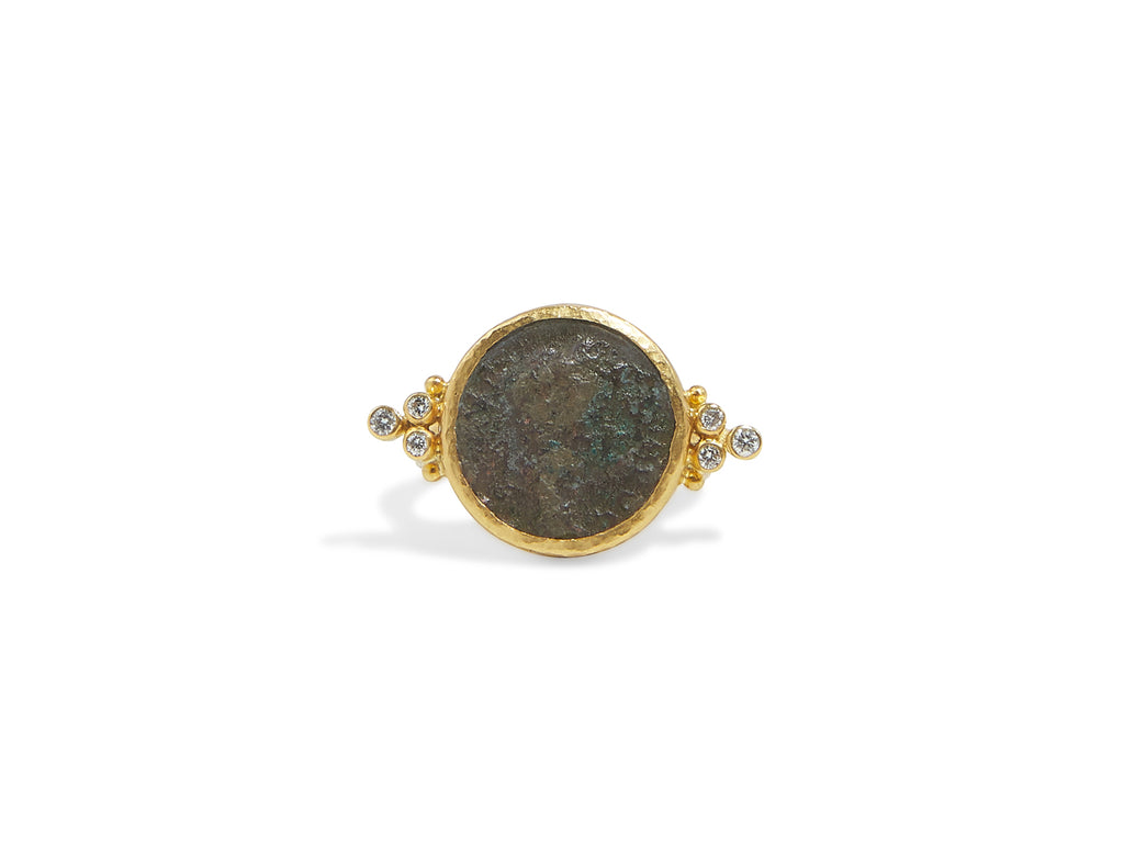 GURHAN, GURHAN Antiquities Gold Feature Ring, Granulated, with Coin