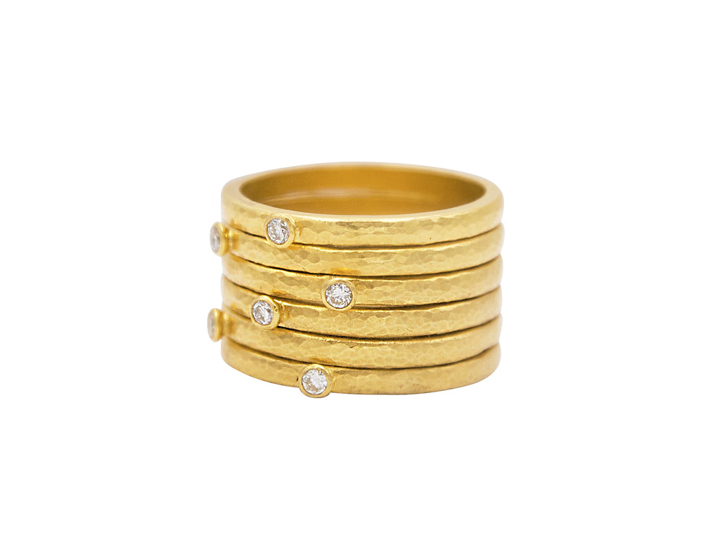 GURHAN, GURHAN Pointelle Gold Wide Band Ring, 6-Tier, with Scattered Diamonds