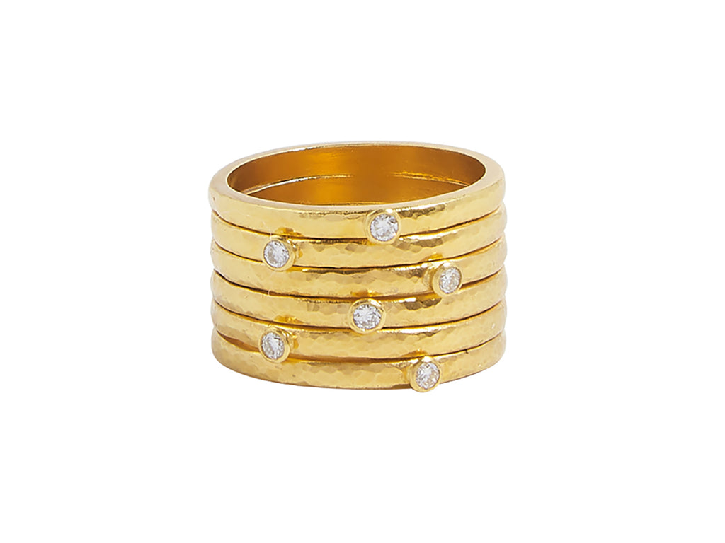 GURHAN, GURHAN Pointelle Gold Diamond Band Ring, 6-Layer Stacked with Scattered Stones