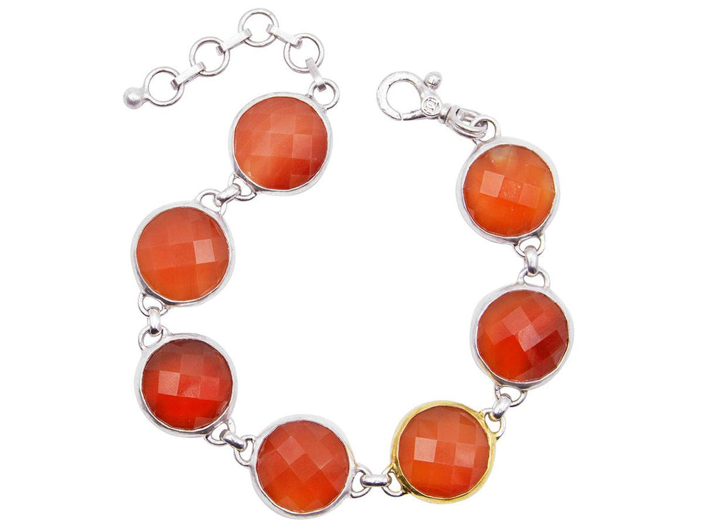 GURHAN, GURHAN Galapagos Sterling Silver Carnelian All Around Single-Strand Bracelet, 16mm Round, Gold Accents