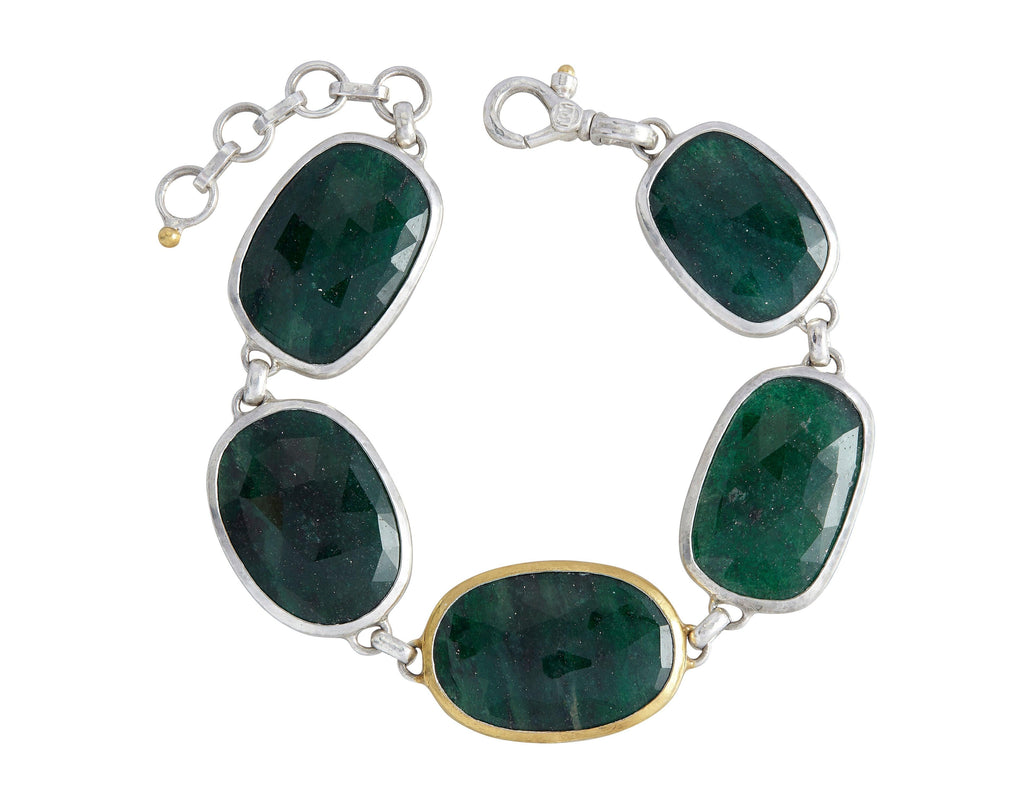GURHAN, GURHAN Galapagos Sterling Silver Aventurine All Around Single-Strand Bracelet, Mixed Shapes, Gold Accents