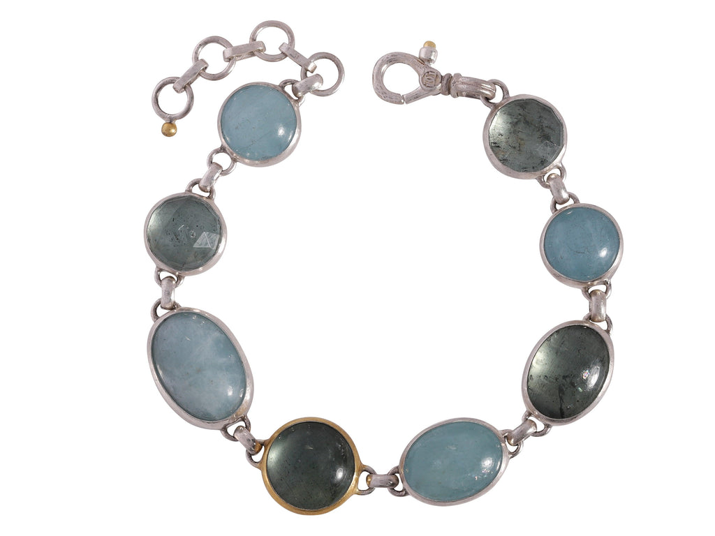 GURHAN, GURHAN Galapagos Sterling Silver Mixed Stone All Around Single-Strand Bracelet, Mixed Round and Oval Stones, Gold Accents