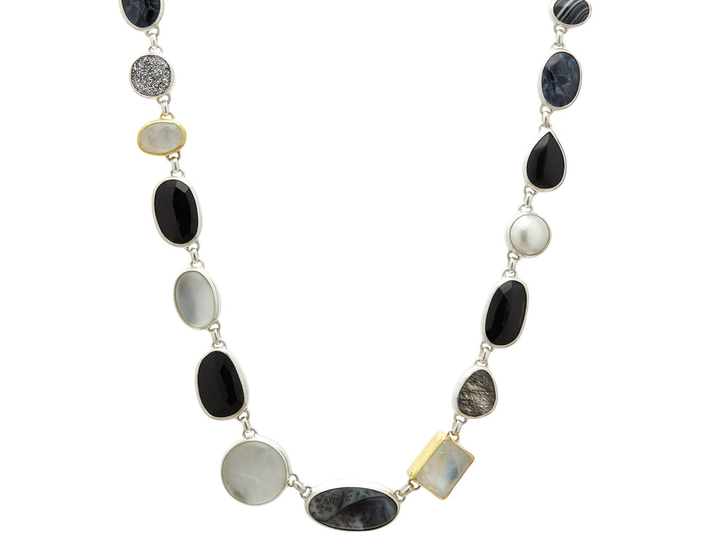 GURHAN, GURHAN Galapagos Sterling Silver Mixed Stone All Around Short Necklace, Mixed Shapes, Gold Accents