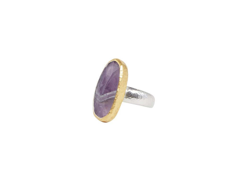 GURHAN, GURHAN Galapagos Sterling Silver Amethyst Cocktail Ring, 23x10mm Oval Stone, Gold Accents