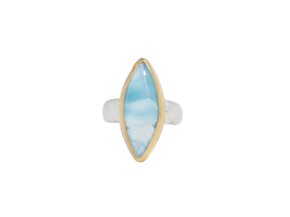 GURHAN, GURHAN Galapagos Sterling Silver Cocktail Ring, Larimar, Gold Accents