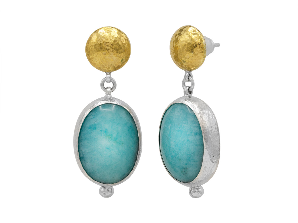 GURHAN, GURHAN Galapagos Sterling Silver Drop Earrings, 20x15mm Oval, Amazonite, Gold Accents