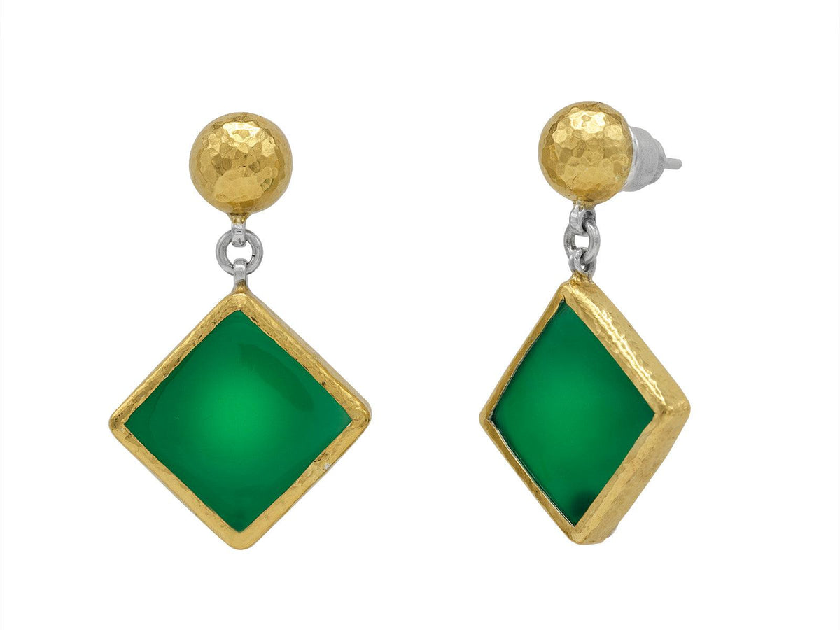 GURHAN, GURHAN Galapagos Sterling Silver Drop Earrings, 14mm Square, Onyx, Gold Accents