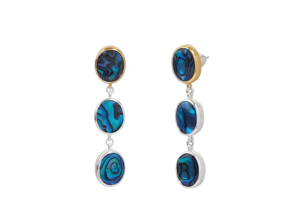 GURHAN, GURHAN Galapagos Sterling Silver Shell Long Drop Earrings, 12x10mm Oval Stones, Gold Accents