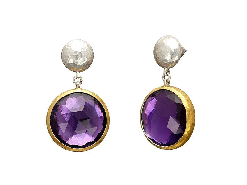 GURHAN, GURHAN Galapagos Sterling Silver Quartz Single Drop Earrings, 20mm Round with Post Top, Gold Accents
