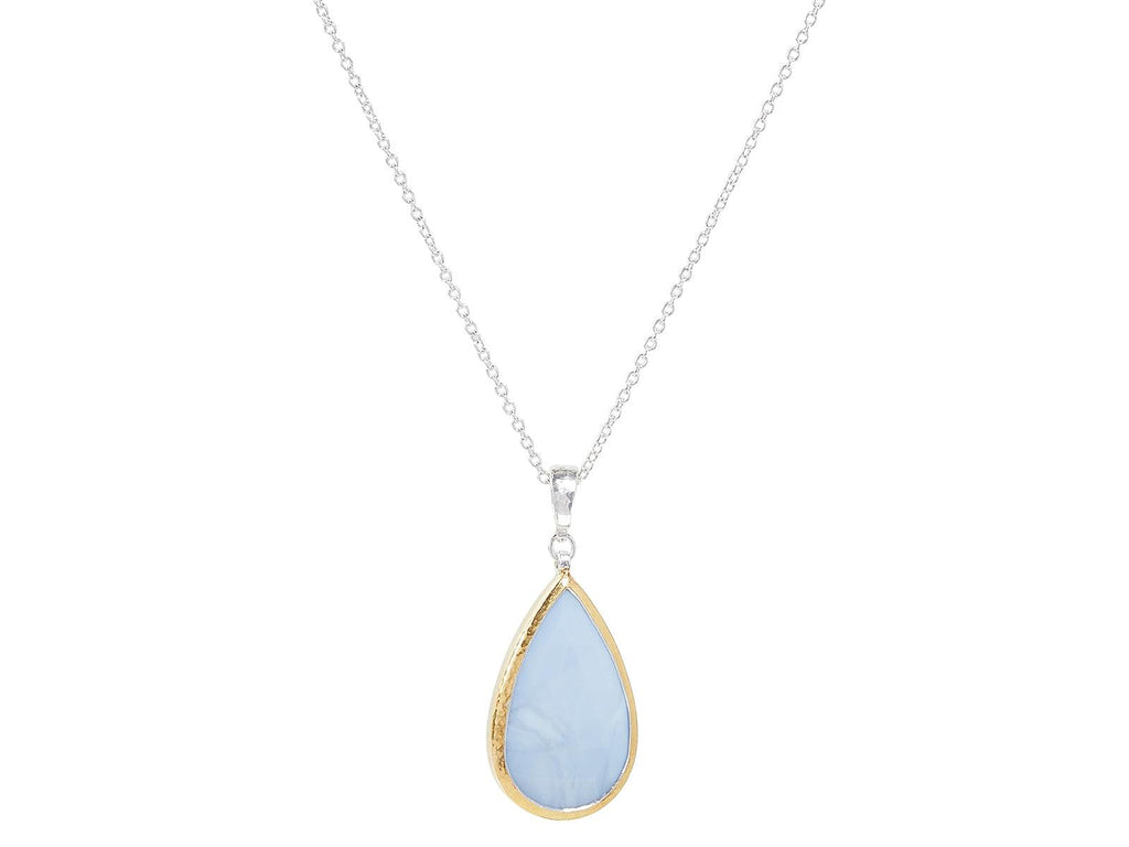 GURHAN, GURHAN Galapagos Sterling Silver Quartz Pendant Necklace, 30x18mm Teardrop, Gold Accents