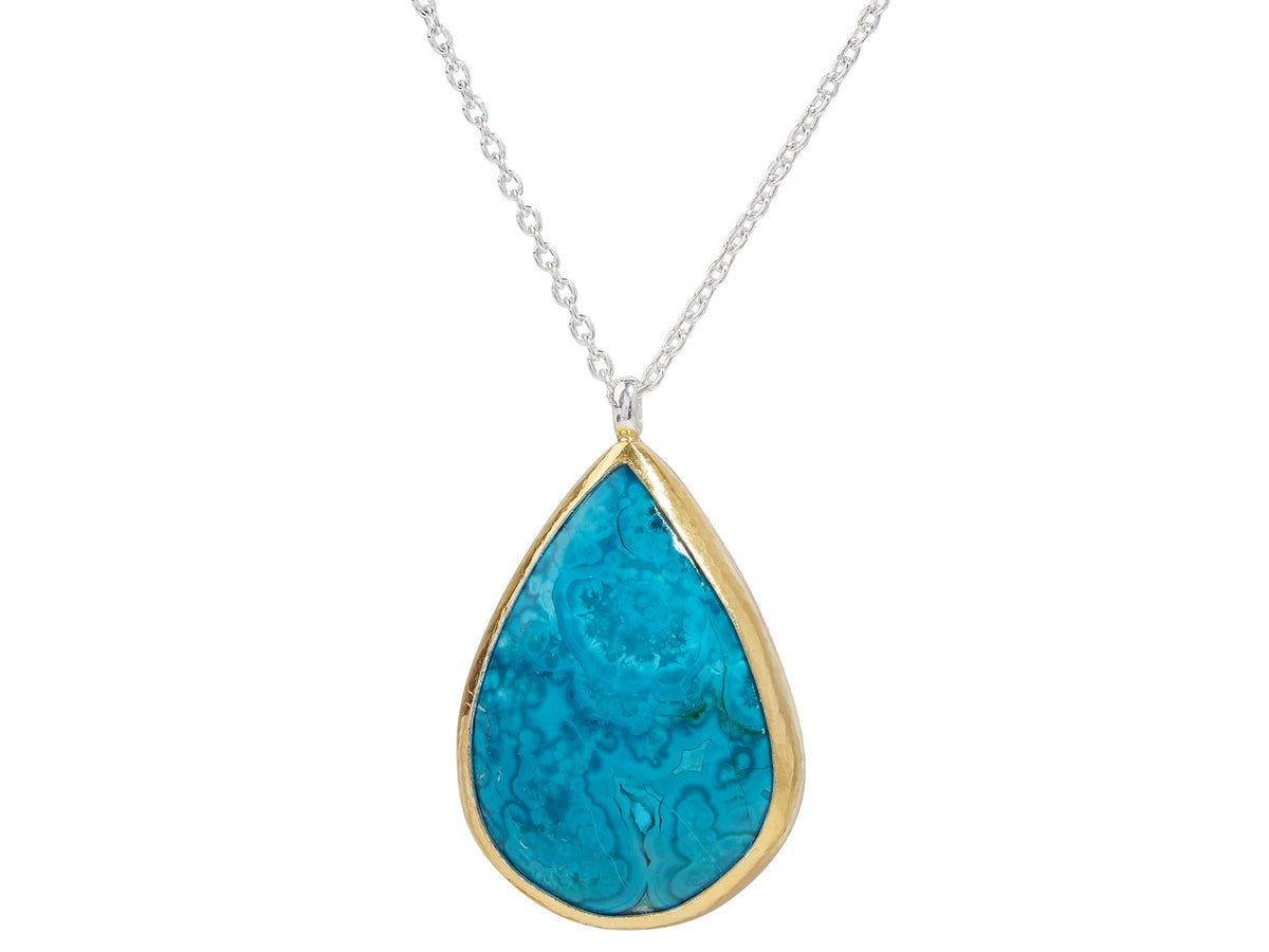 GURHAN, GURHAN Galapagos Sterling Silver Pendant Necklace, Chrysocolla, Gold Accents