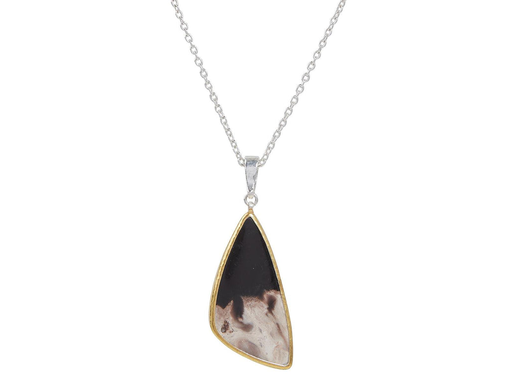 GURHAN, GURHAN Galapagos Sterling Silver Fossil Palm Root Pendant Necklace, 40x18mm Amorphous Stone, Gold Accents