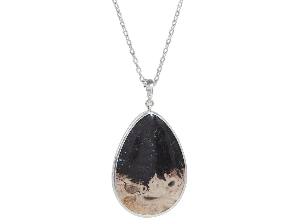 GURHAN, GURHAN Galapagos Sterling Silver Fossil Palm Root Pendant Necklace, 43x31mm Teardrop