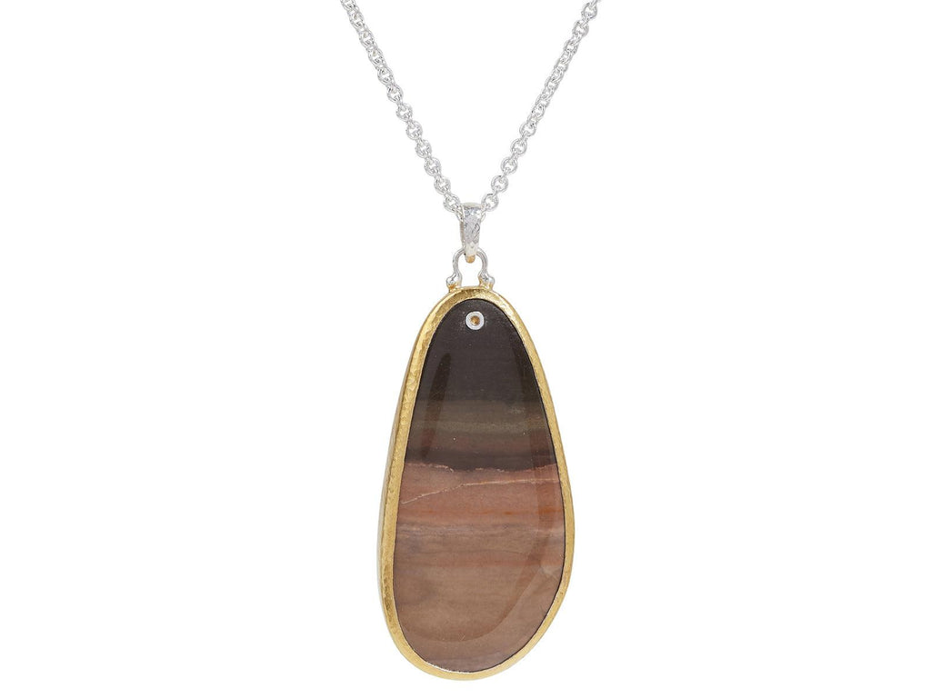 GURHAN, GURHAN Galapagos Sterling Silver Jasper Pendant Necklace, 66x32mm Amorphous Stone, Gold Accents