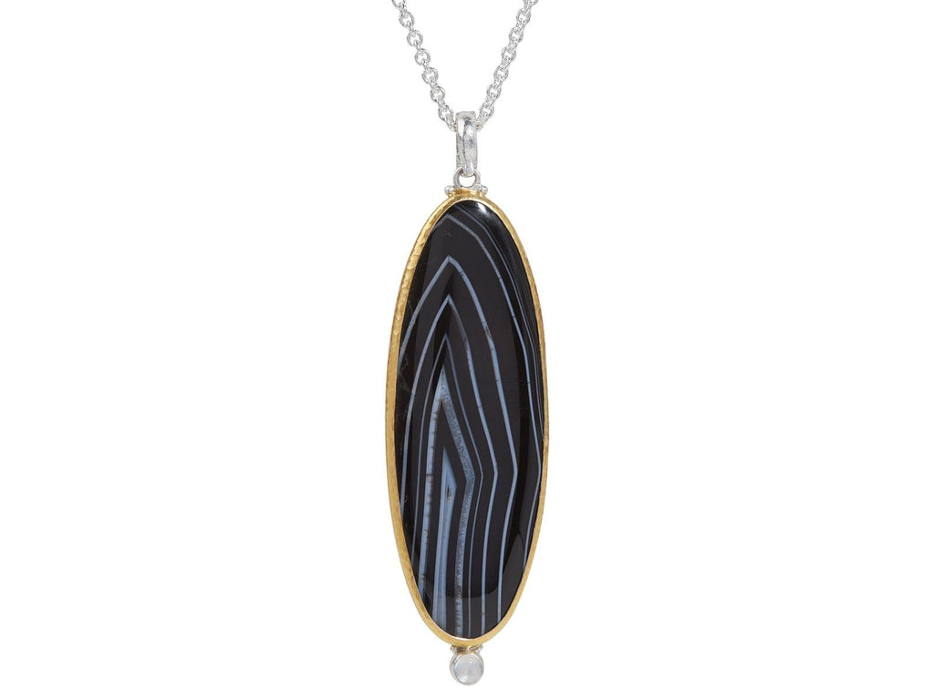 GURHAN, GURHAN Galapagos Sterling Silver Onyx Pendant Necklace, 77x28mm Oval, Gold Accents