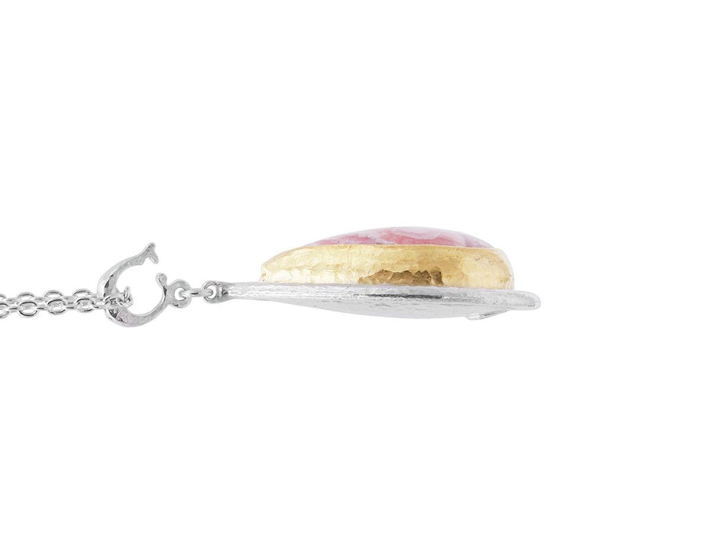 GURHAN, GURHAN Galapagos Sterling Silver Rhodochrosite Pendant Necklace, 26x19mm Teardrop Stone set in Wide Frame, Gold Accents