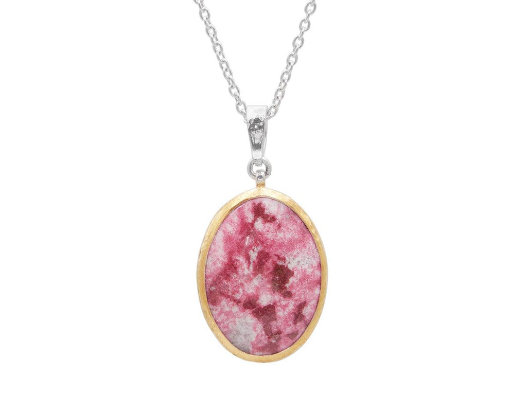 GURHAN, GURHAN Galapagos Sterling Silver Thulite Pendant Necklace, 29x22mm Oval Stone, Gold Accents