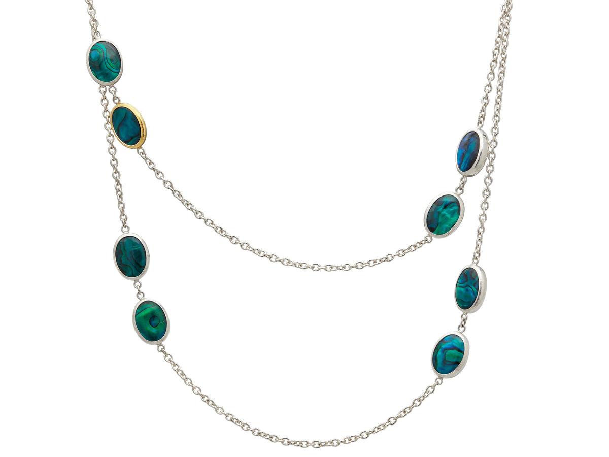 GURHAN, GURHAN Galapagos Sterling Silver Station Long Necklace, Shell, Gold Accents