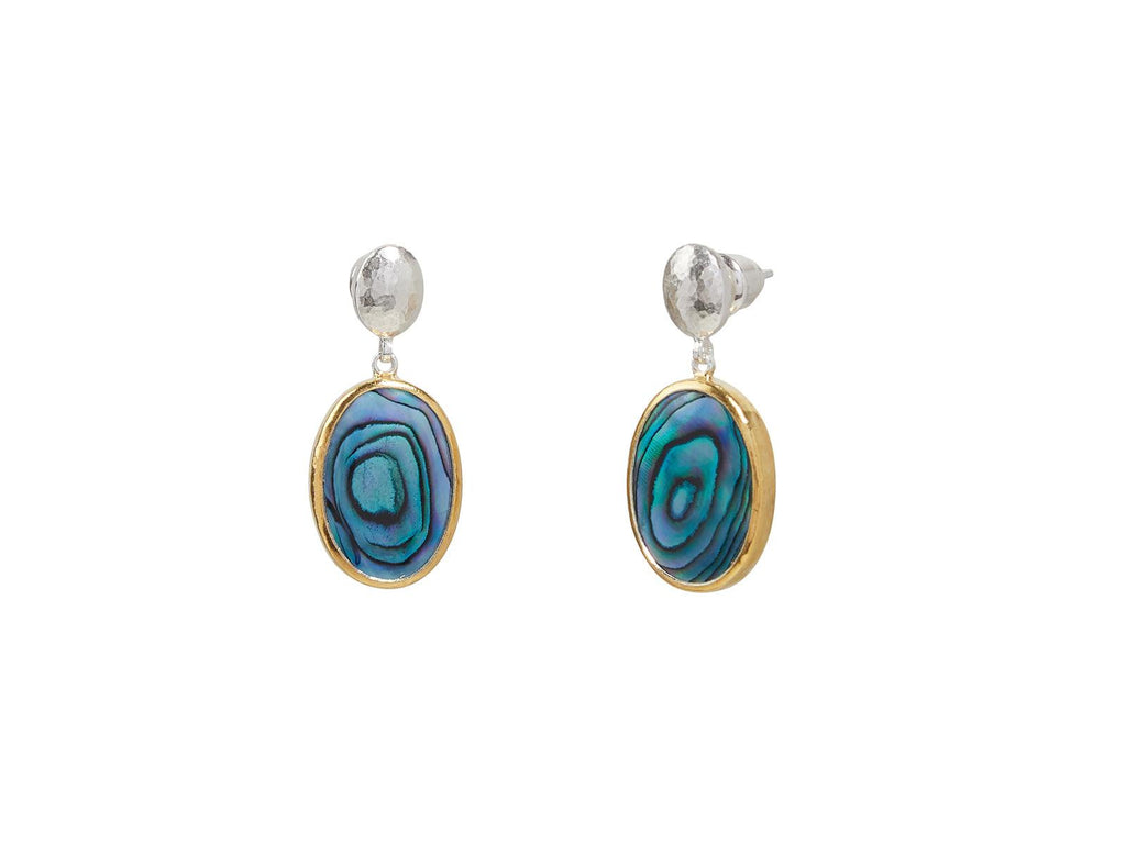 GURHAN, GURHAN Galapagos Sterling Silver Shell Single Drop Earrings, 18x13mm Oval on Post Top, Gold Accents