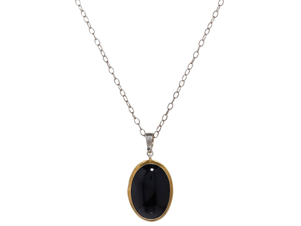 GURHAN, GURHAN Galapagos Sterling Silver Onyx Pendant Necklace, Oval, Gold Accents
