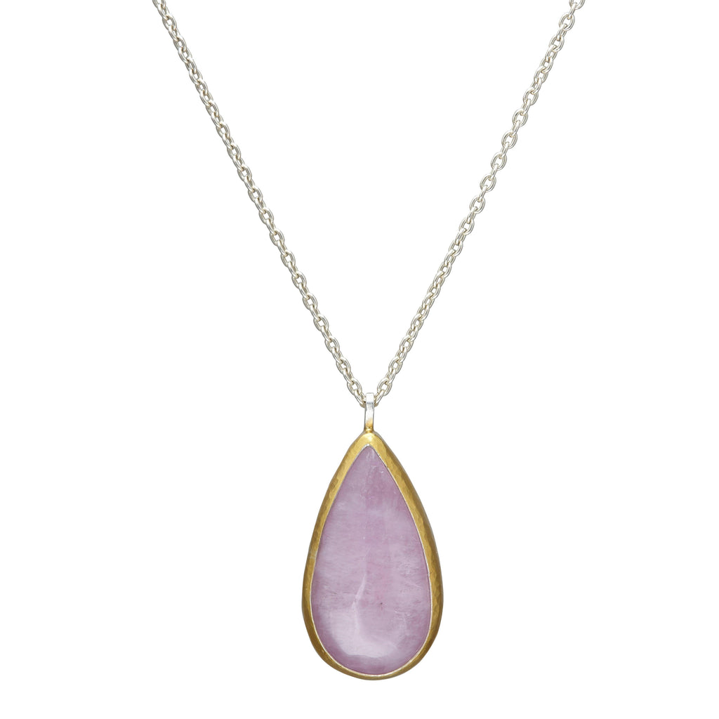 GURHAN, GURHAN Galapagos Sterling Silver Kunzite Pendant Necklace, 30x20mm Teardrop, Gold Accents